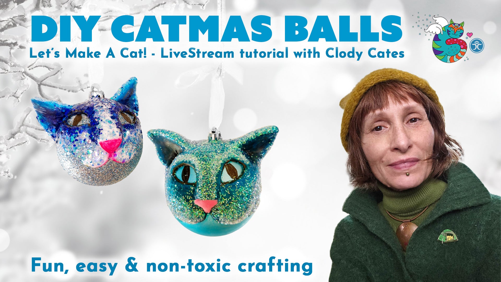 Load video: In this video the artist Clody Cates is showing how to transform a simple Christmas ball into a cute cat head.