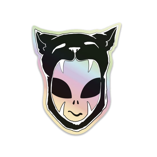 Alien Black Cat Undercover - Holographic Die Cut Sticker