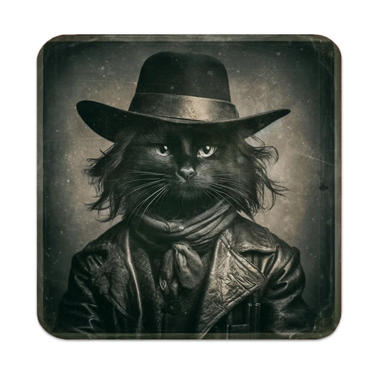 Most Wanted Cats - Long Black Hair Cat  - Cork Back Coaster